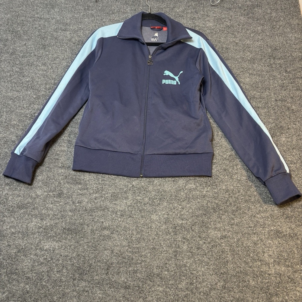 Puma Track Jacket Womens Large Blue Full Zip Athletic Sportswear Logo